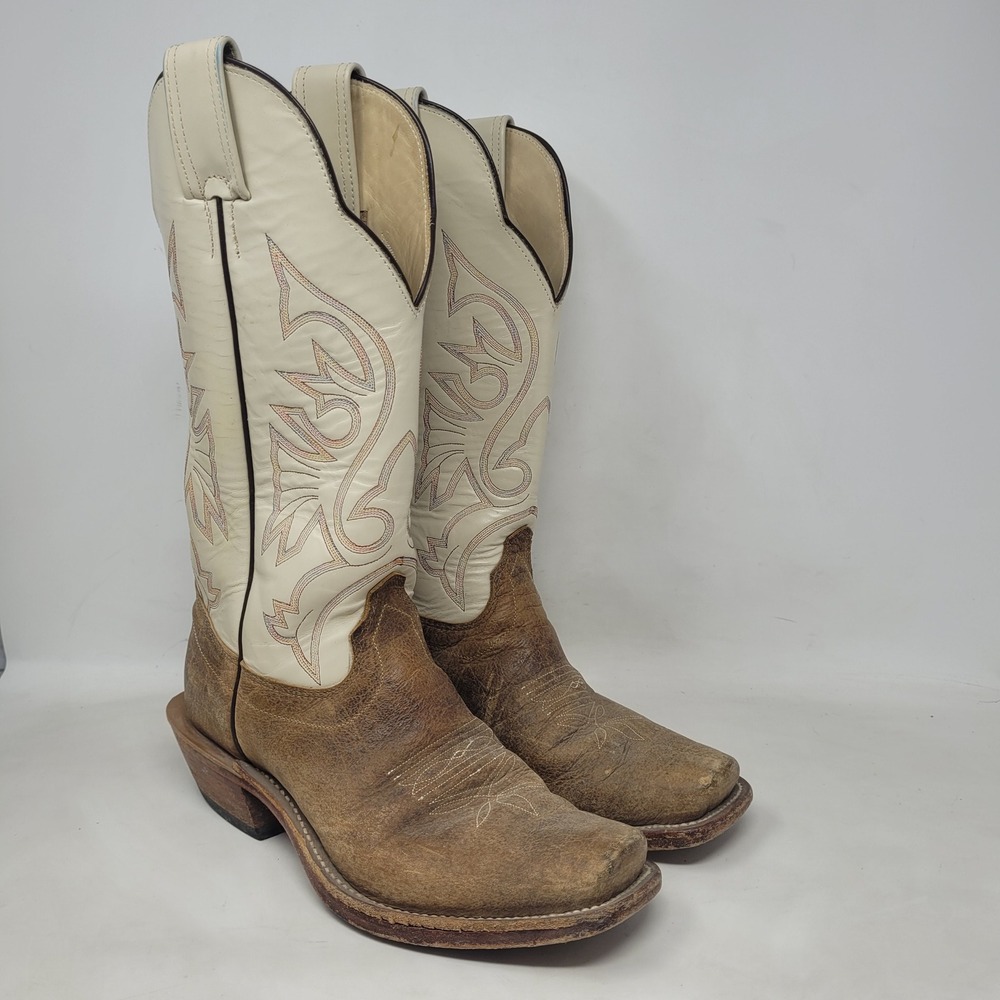 Olathe Boots 8.5D Brown Western Cowboy Natural Brahma Bison Bone Soft 256588